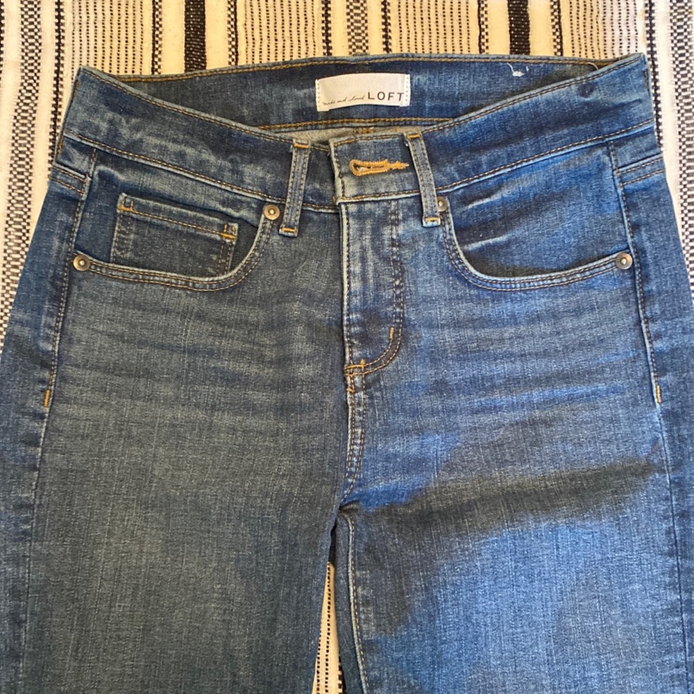 LOFT modern skinny crop jeans with bow accent